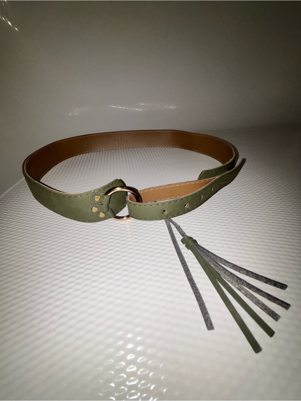 Olive Green Ring-Front Tassel Waist Belt
